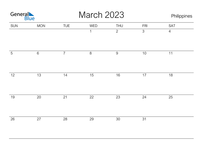 March 2023 Calendar with Philippines Holidays