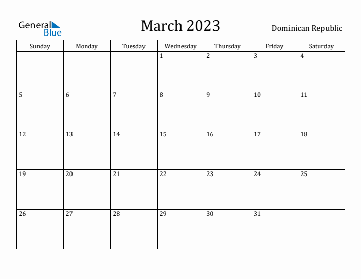 March 2023 Calendar Dominican Republic