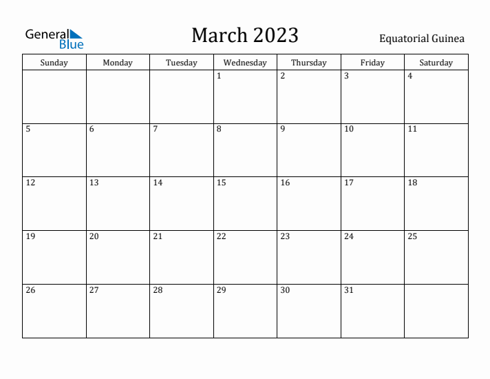 March 2023 Calendar Equatorial Guinea