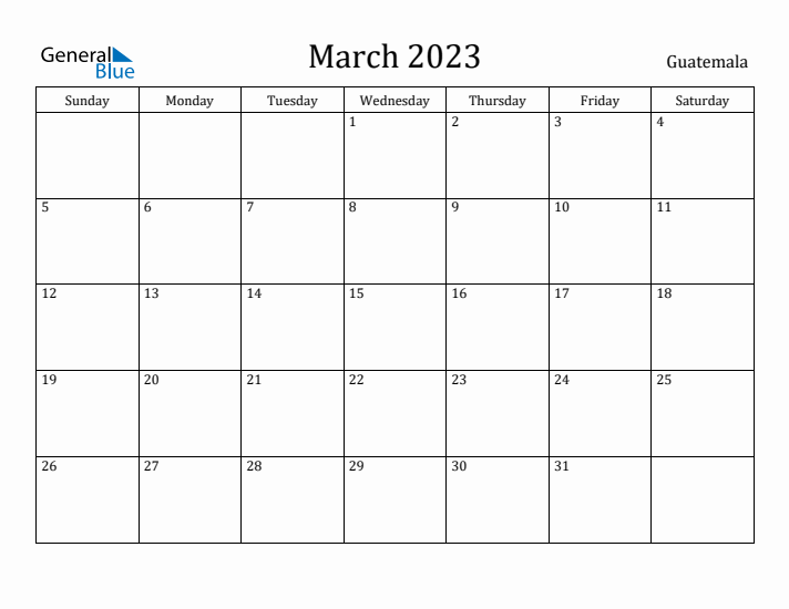 March 2023 Calendar Guatemala