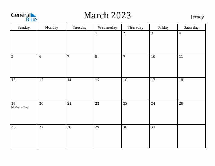 March 2023 Calendar Jersey
