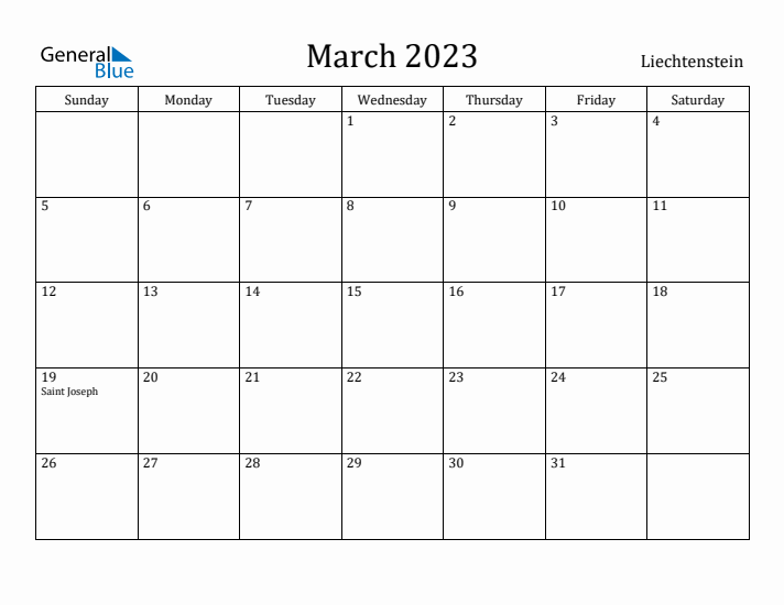 March 2023 Calendar Liechtenstein
