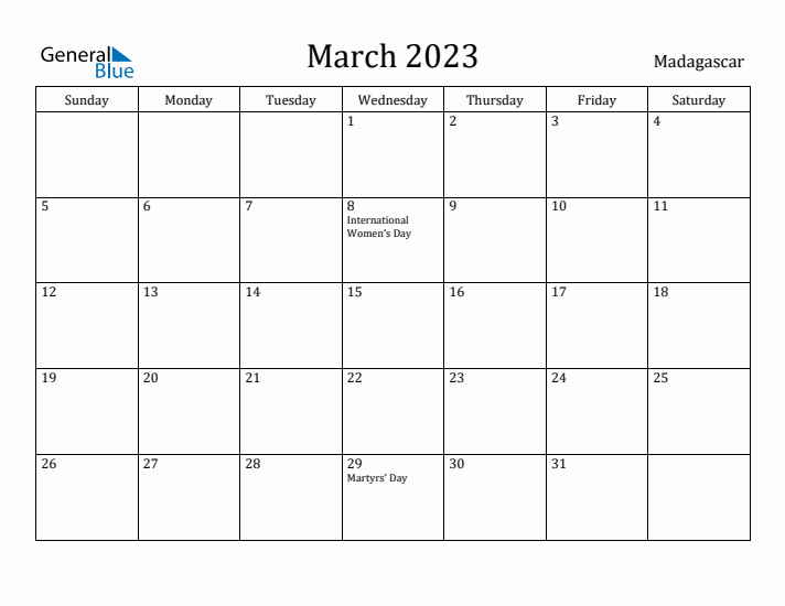 March 2023 Calendar Madagascar