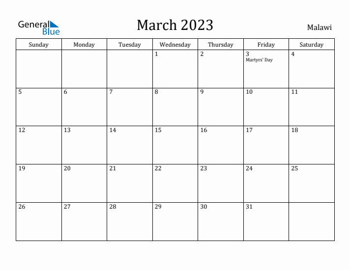 March 2023 Calendar Malawi
