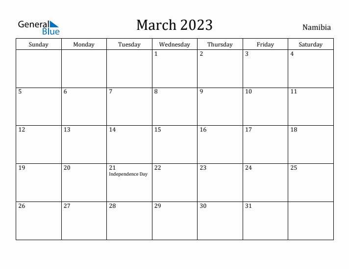 March 2023 Calendar Namibia