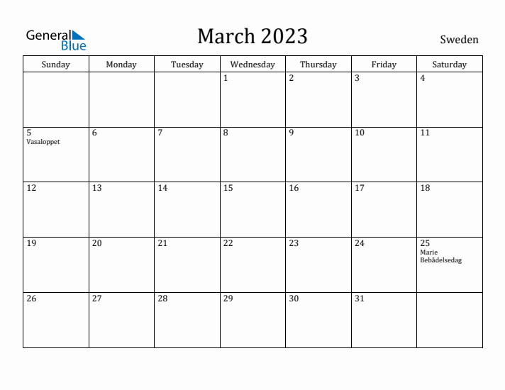 March 2023 Calendar Sweden
