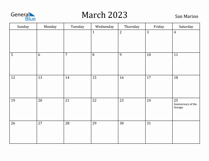 March 2023 Calendar San Marino