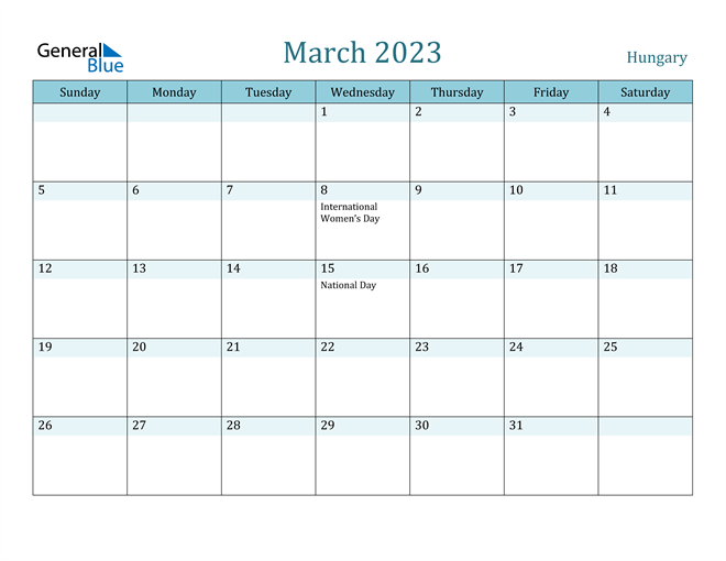 March 2023 Calendar with Holidays in PDF, Word, and Excel