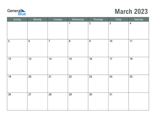 March 2023 Calendar (PDF Word Excel)