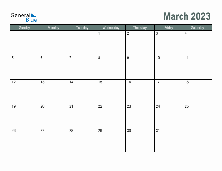 Free Printable March 2023 Calendar