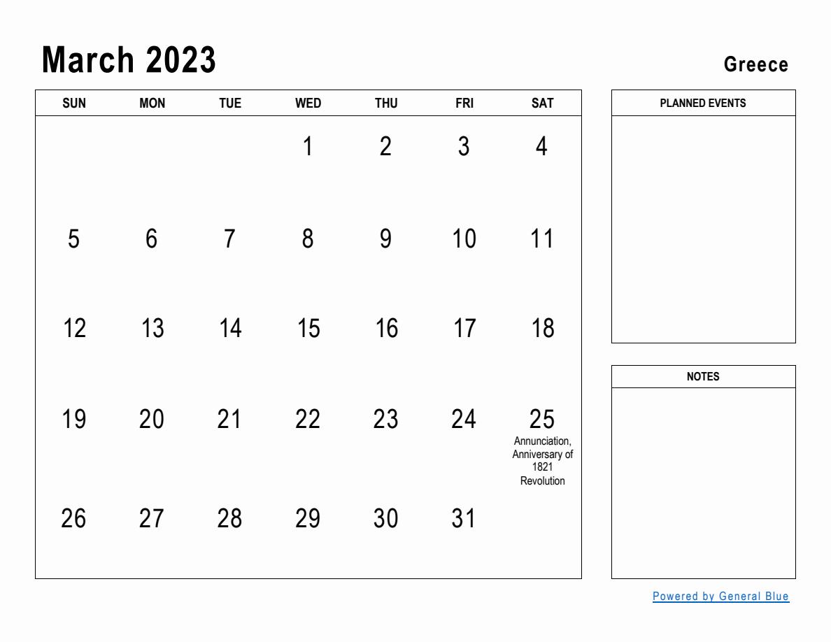 March 2023 Planner with Greece Holidays