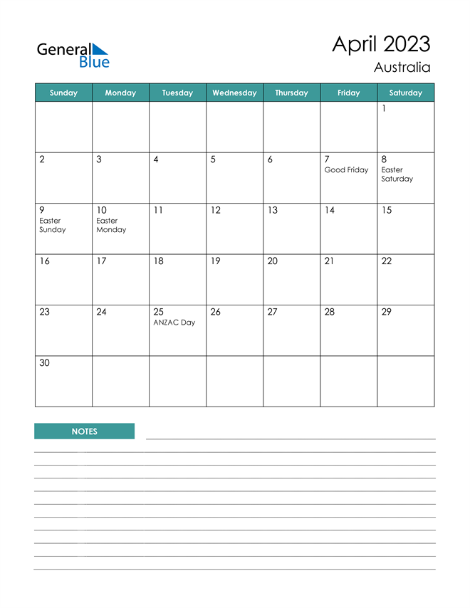 April 2023 Calendar with Australia Holidays