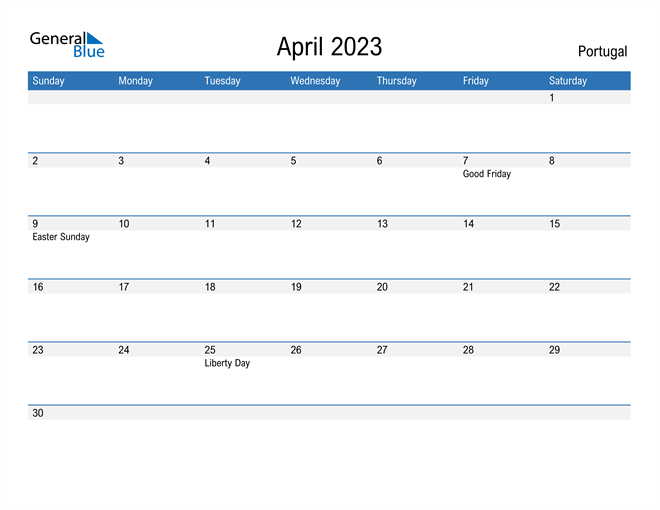 April 2023 Calendar with Portugal Holidays