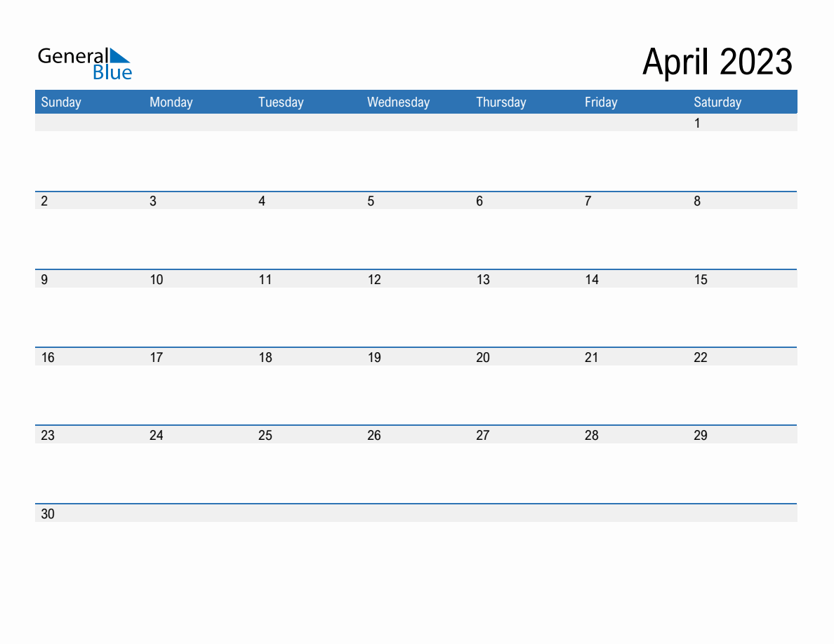 April 2023 Monthly Calendar (PDF, Word, Excel)