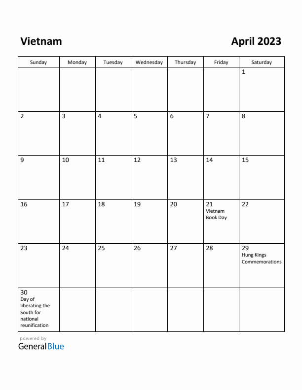 April 2023 Calendar with Vietnam Holidays