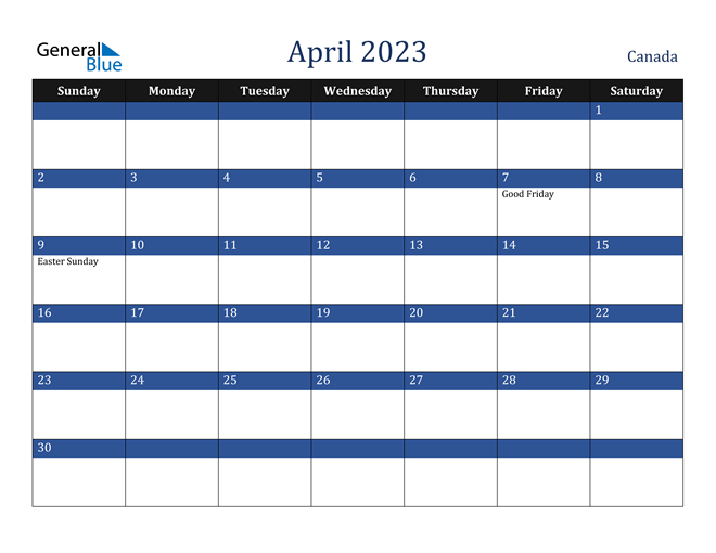 Canada April 2023 Calendar with Holidays