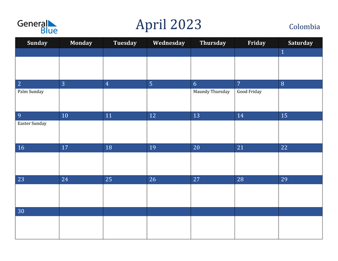 April 2023 Colombia Calendar