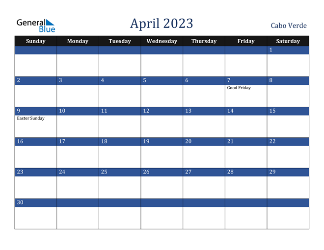 April 2023 Cabo Verde Calendar