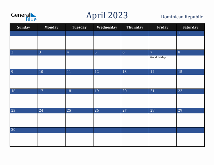 April 2023 Dominican Republic Calendar (Sunday Start)