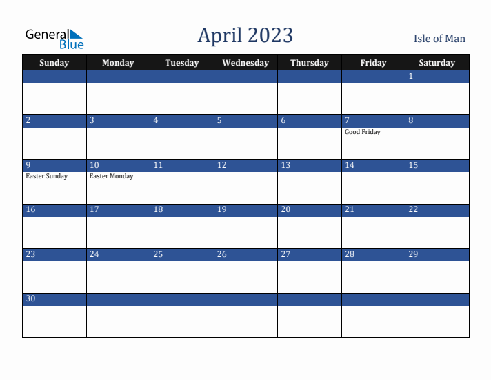 April 2023 Isle of Man Calendar (Sunday Start)