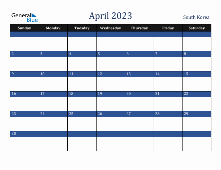 April 2023 South Korea Calendar (Sunday Start)