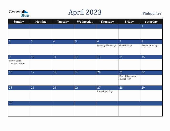 April 2023 Philippines Calendar (Sunday Start)