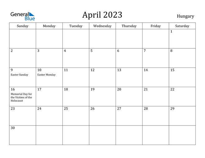 April 2023 Calendar Hungary