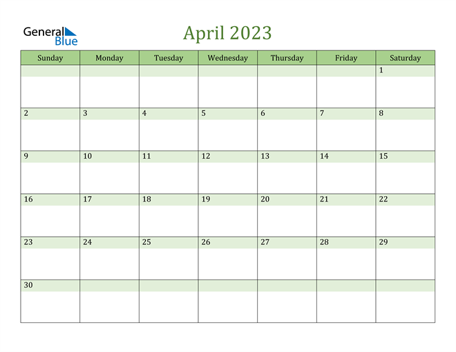  April Calendar 2023