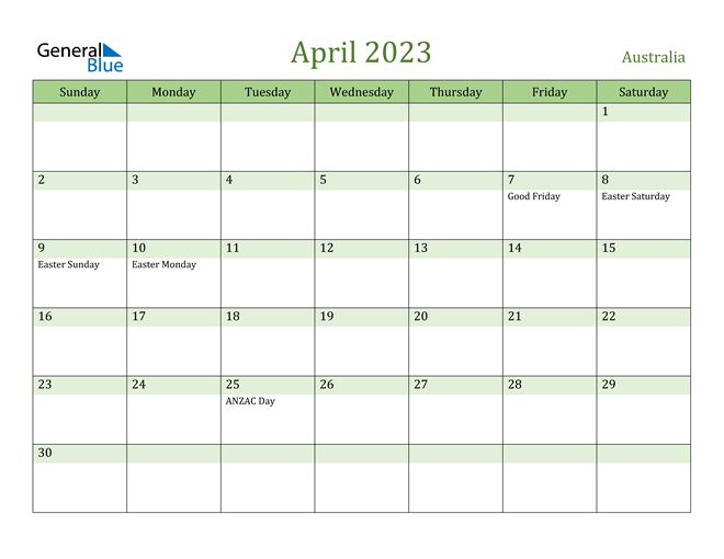 April 2023 Calendar with Australia Holidays