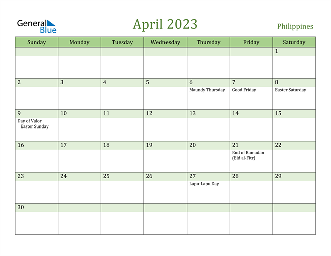 April Calendar 2023 With Holidays Philippines PELAJARAN