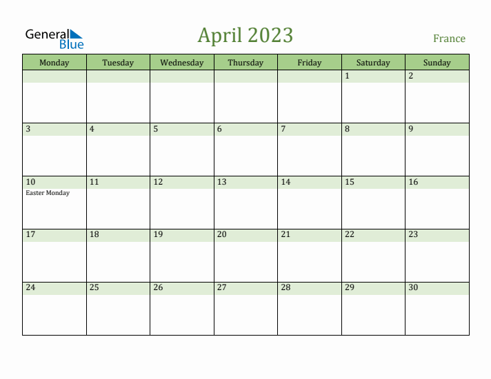 April 2023 Calendar with France Holidays