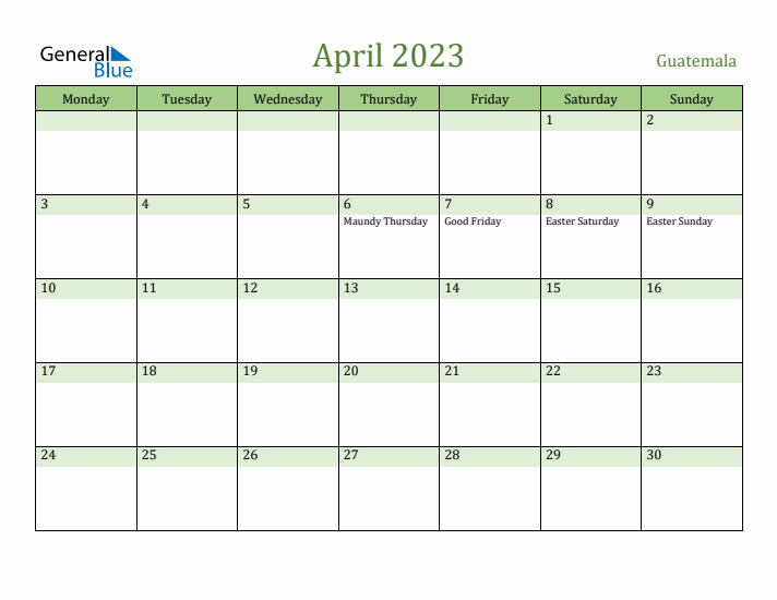 April 2023 Calendar with Guatemala Holidays