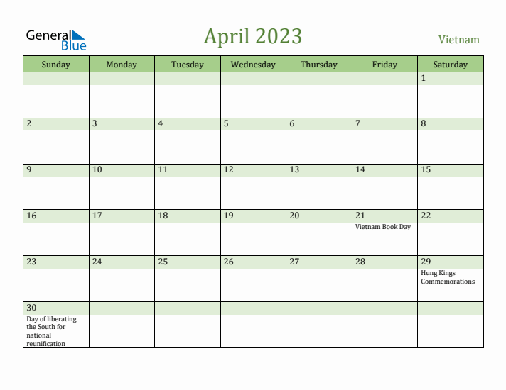 April 2023 Calendar with Vietnam Holidays