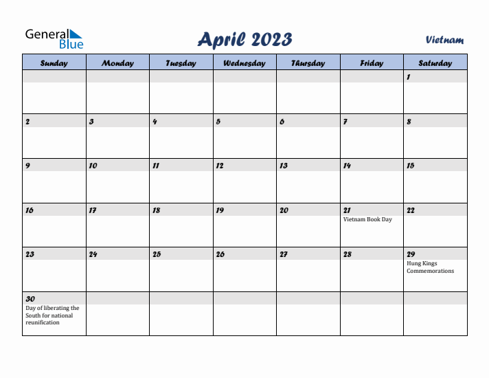 April 2023 Calendar with Holidays in Vietnam