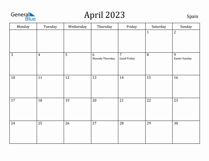 April 2023 Calendar Spain