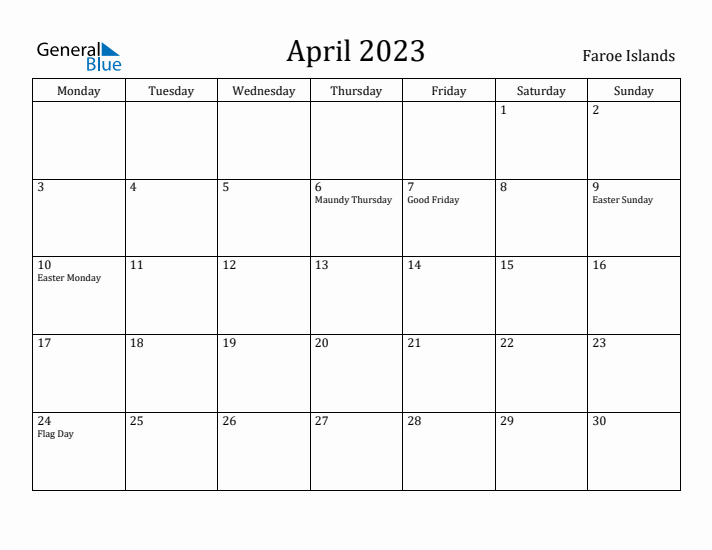 April 2023 Calendar Faroe Islands