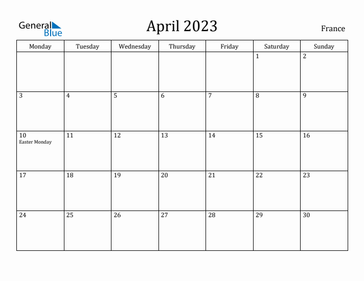 April 2023 Calendar France
