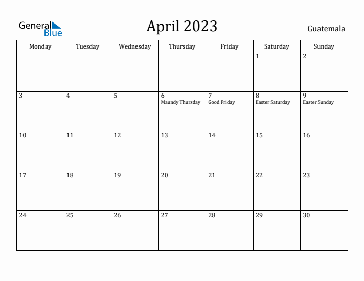 April 2023 Calendar Guatemala