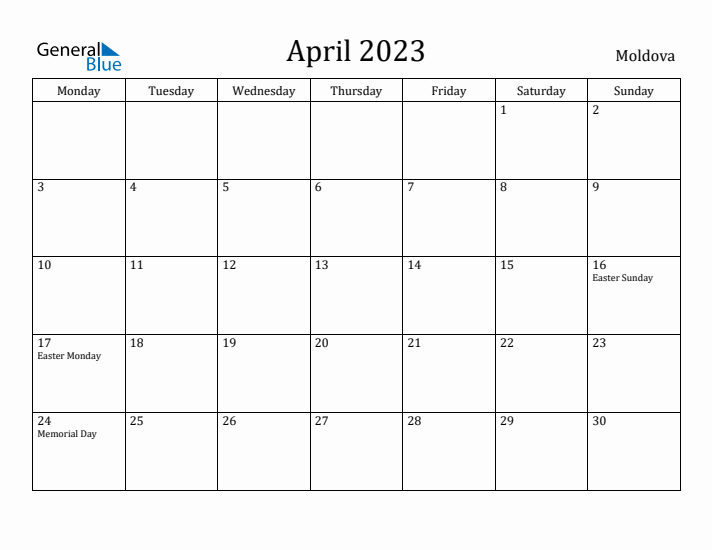 April 2023 Calendar Moldova