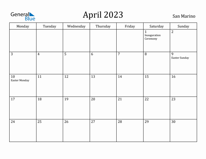 April 2023 Calendar San Marino