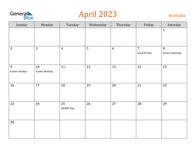 When Is Easter 2023 Calendar Australia April 2023 Calendar With Holidays