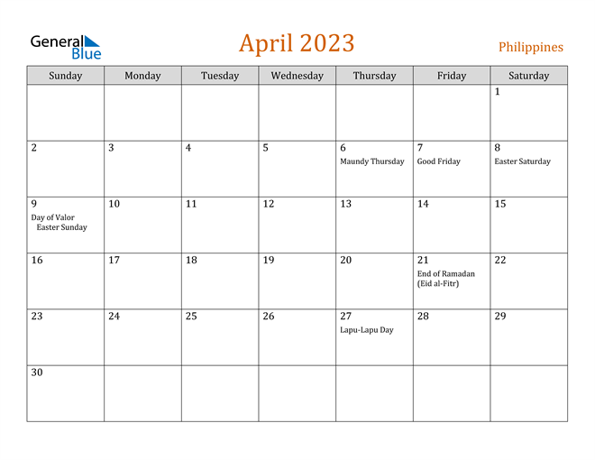 2023 Calendar Printable Philippines April 2023 Calendar With Philippines Holidays