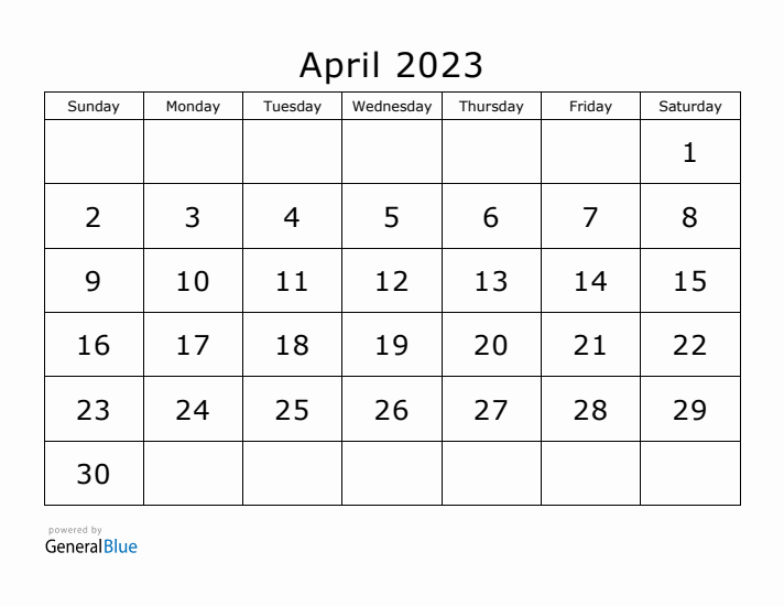 Printable April 2023 Calendar - Sunday Start