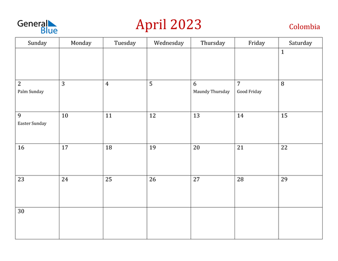 Colombia April 2023 Calendar