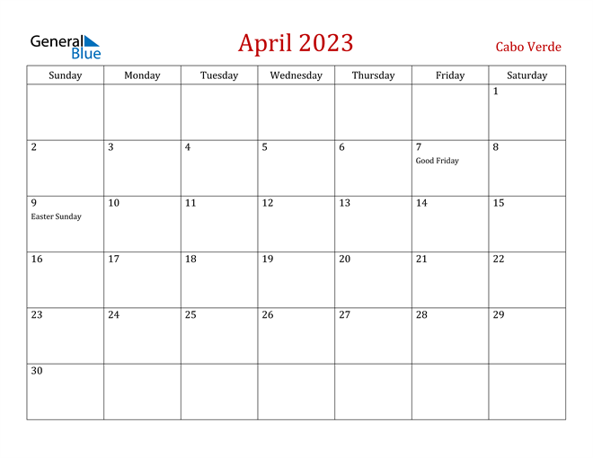 Cabo Verde April 2023 Calendar