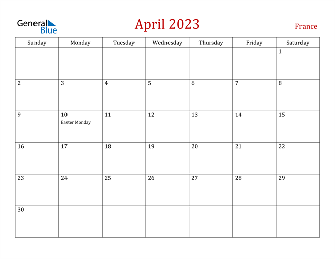 April 2023 Calendar with France Holidays