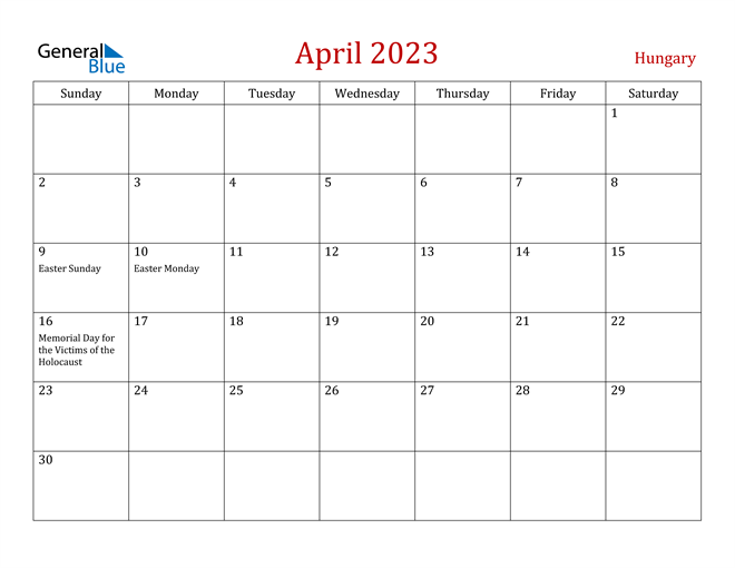 Hungary April 2023 Calendar