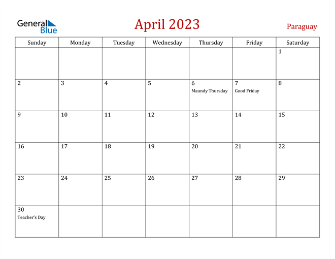 Paraguay April 2023 Calendar