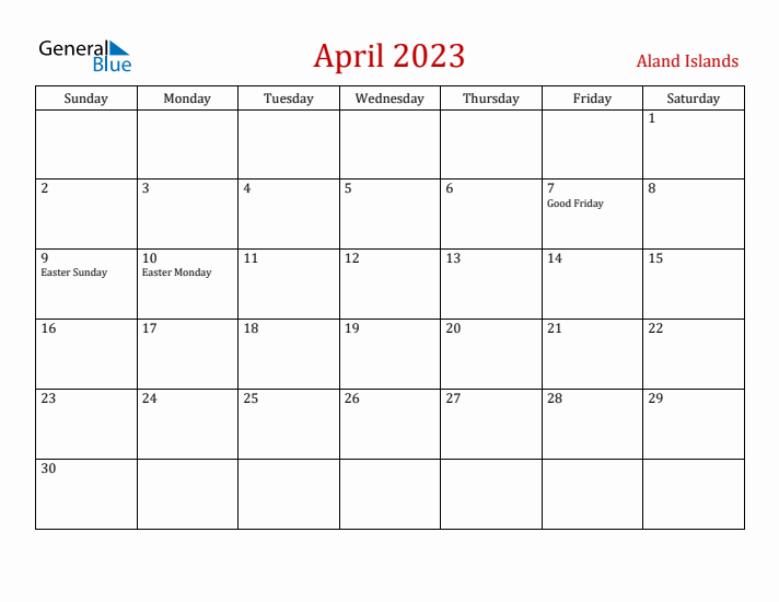 Aland Islands April 2023 Calendar - Sunday Start