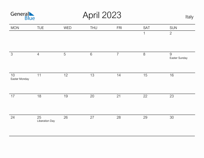 Printable April 2023 Calendar for Italy